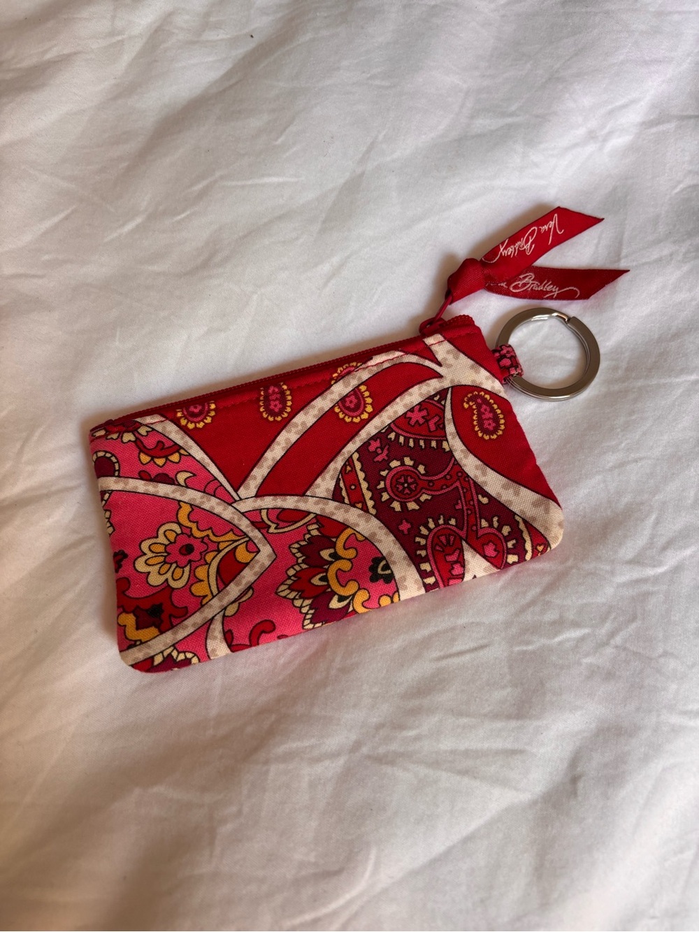 Vera Bradley Red and Pink Paisley Key Ring Pouch
